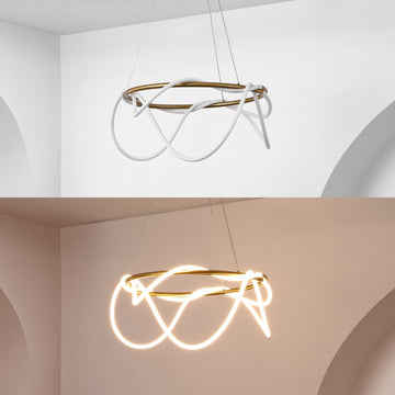 Lisette 25" Contemporary Minimalist 360 Adjustable Silicone Neon Rope Dimmable Integrated LED Chandelier - JONATHAN Y